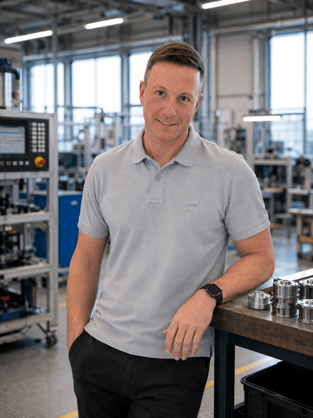 Lukas Gamsjäger an der Werkbank in der Produktionshalle